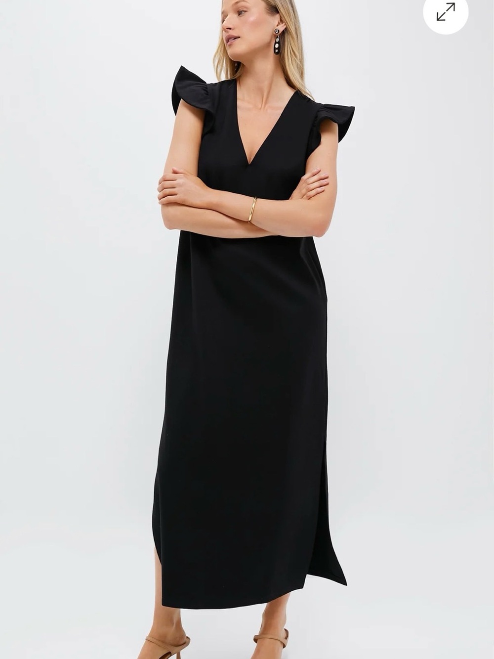 Pomander Place Black Flutter Sleeve  Miko Maxi V-Neck Ruffle Dress